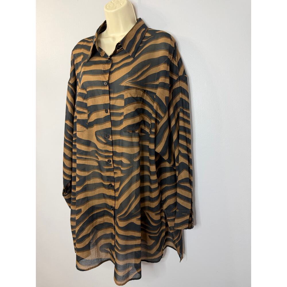 Marina Renaldi Sheer Oversized Zebra Print button-down Shirt Tunic Cotton Sz 18 - Picture 3 of 11